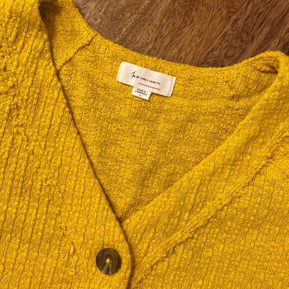 Vince Camuto Textured Semi-crop Top Button Cardigan Sweater Jacket Mustard Gold - Picture 2 of 7